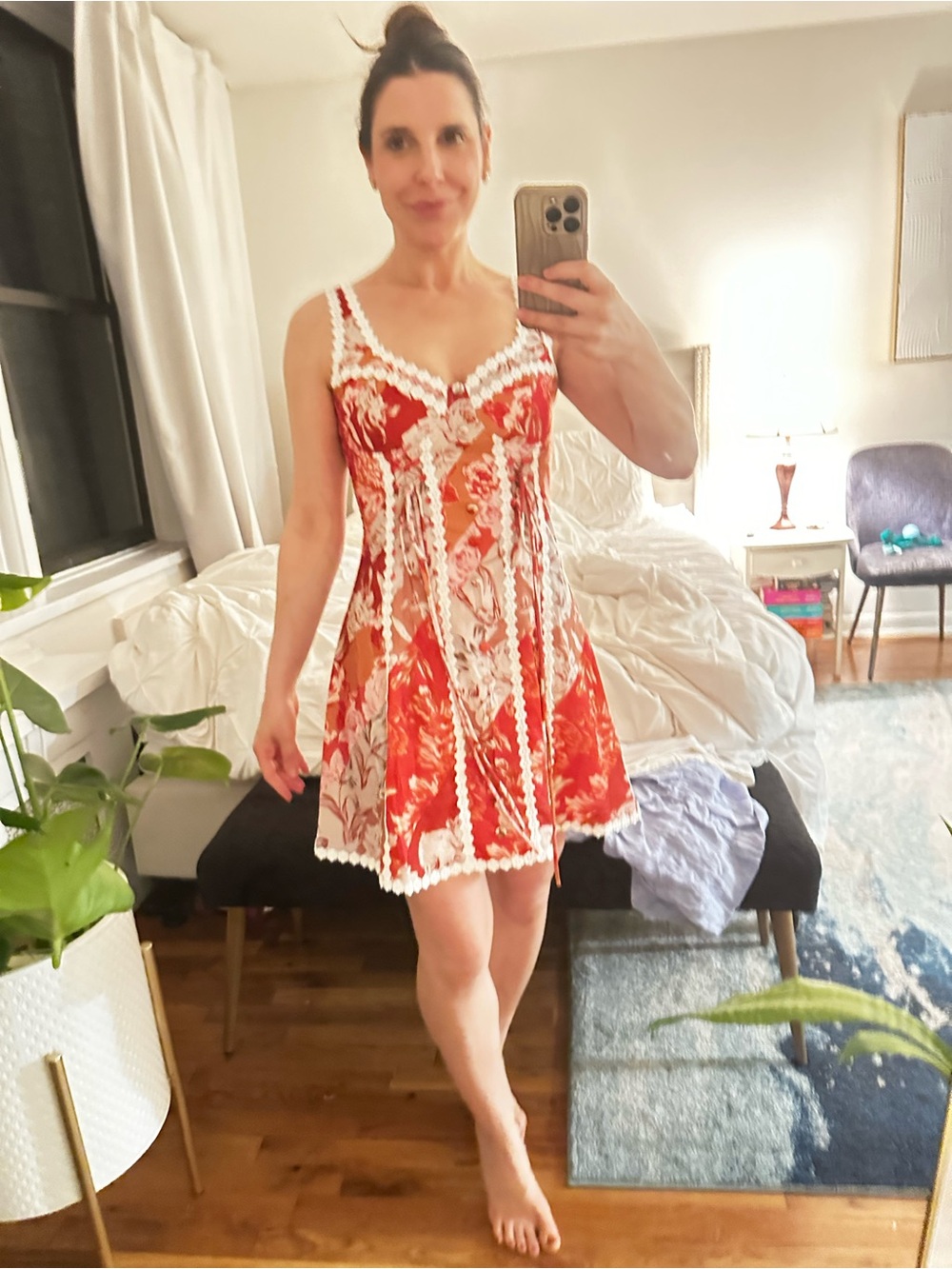 Floral Lace-Trim Corset Mini Dress - Red & Cream - Picture 7 of 10